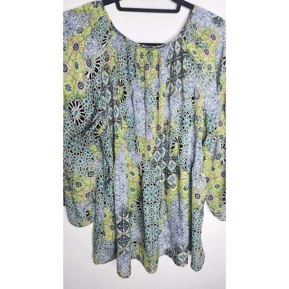 Spense Shirt Womens XL Green Blue Boho Peasant Tunic Top Bell Sleeve Print Flowy - Picture 3 of 7